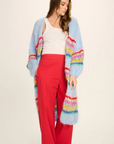 Les Tricots D'O, Ellis Mohair Long Cardigan-Pale Blue w/Stripes
