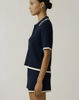 Velvet, Jenifer Mesh Cotton Shorts-Navy