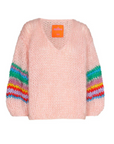 Les Tricots D'O, Eleanor Mohair V-Neck Sweater-Pink w/Coloured Sleeves