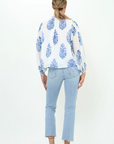 Oliphant, Mandarin Pintuck Blouse - Salvia Blue
