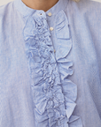 0039 Italy, Daisy Linen Striped Blouse- Blue/White