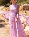 Oliphant, Sleeveless Smocked Maxi Dress-Malta Pink