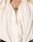Gerard Darel, Agnella Ruffled Satin Shirt- Ecru