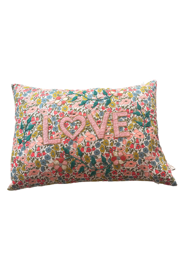 Embroidered Pillow LOVE- White/Pink/Blue/Green/Gold