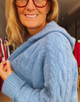Cashmere Cable Knit Hoodie-Bright Blue