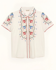 M.A.B.E, Ruby Embroidered Short Sleeve Top- Ecru/Multi