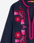 Vilagallo, Diletta Kaftan Embroidered Dress- Navy/ Floral
