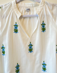 Delfina, Anju Cotton Blouse - White Azzurro Green
