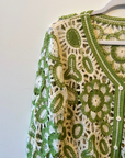 Floral Crochet Cardigan- Green/Cream