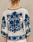 M.A.B.E, Greta Embroidered Jacket- Ecru/ Blue