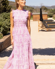Oliphant, Sleeveless Smocked Maxi Dress-Malta Pink
