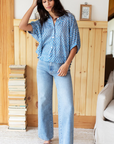 Emerson Fry, Mandarin Collar Top - Harlow Flowers Blue