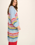 Les Tricots D'O, Ellis Mohair Long Cardigan-Pale Blue w/Stripes