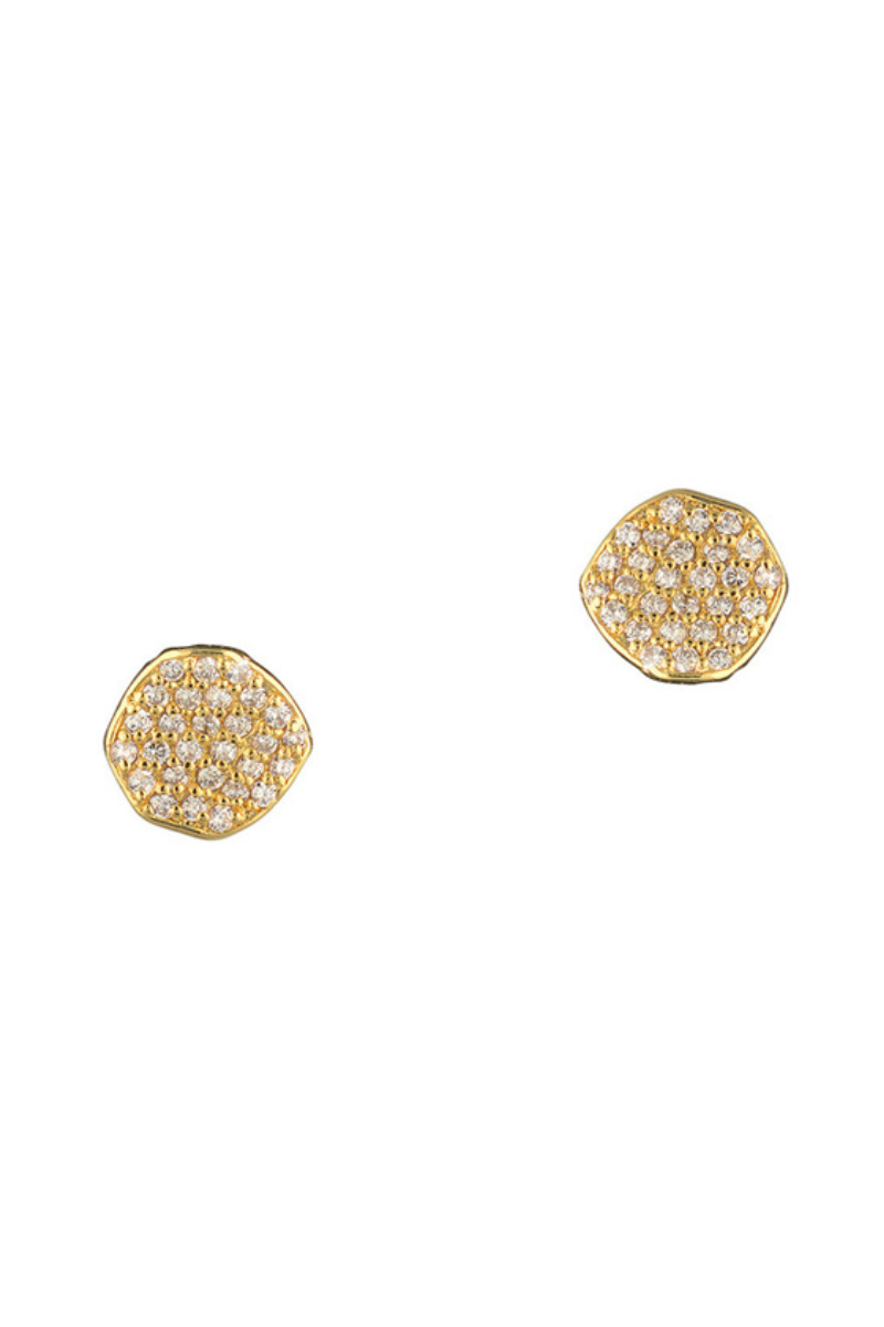 TAI Gold Clear Wavy Disc Stud Earrings