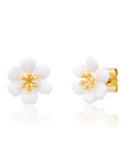 TAI, White Enamel Flower Stud Earrings