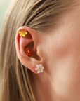 TAI, White Enamel Flower Stud Earrings