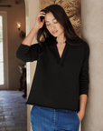 Frank & Eileen, Patrick Popover Henley- Triple Fleece, Black