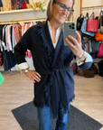 Fringe Belted Cardigan - Ink Blue