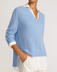 Brochu Walker, V-Neck Layered Pullover Top - Air Blue Melange W/W