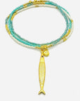 Fish & Starfish Loopstring Necklace - Green & Gold