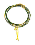 Fish & Starfish Loopstring Necklace - Green & Gold