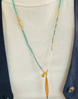 Fish & Starfish Loopstring Necklace - Green & Gold