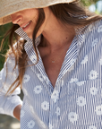 Frank & Eileen, Frank Classic Button Up Shirt- Blue Stripe with White Flowers