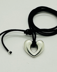 Silver Open Heart Pendant on Black Cord