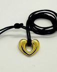 Gold Open Heart Pendant on Black Cord