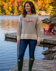 Rollneck Muskoka Cotton Sweater-Cream/Navy Stripes