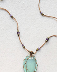 Sharing, Short Tibetan Necklace- Blue Chalcedony