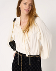 Gerard Darel, Agnella Ruffled Satin Shirt- Ecru