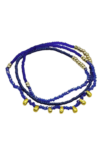 The Makery, Beaded Triple Wrap Bracelet in Shades Of Blue
