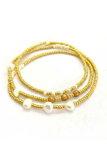 The Makery, Beaded Bracelet with Gold and Pearls