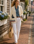 Varsity Cardigan - New Ivory Red Lobster with Trim