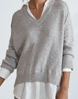 Brochu Walker, The Looker Layered V-Neck- Vail Grey/White