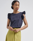 Susanne Bommer, Top with Ruffles - Blue Moon