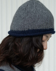 Oats & Rice, Hand-Knitted Rolled Edge Beanie-Grey