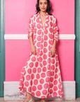 Nimo With Love, Sandalwood Linen Dress- Ikat Pink/Orange