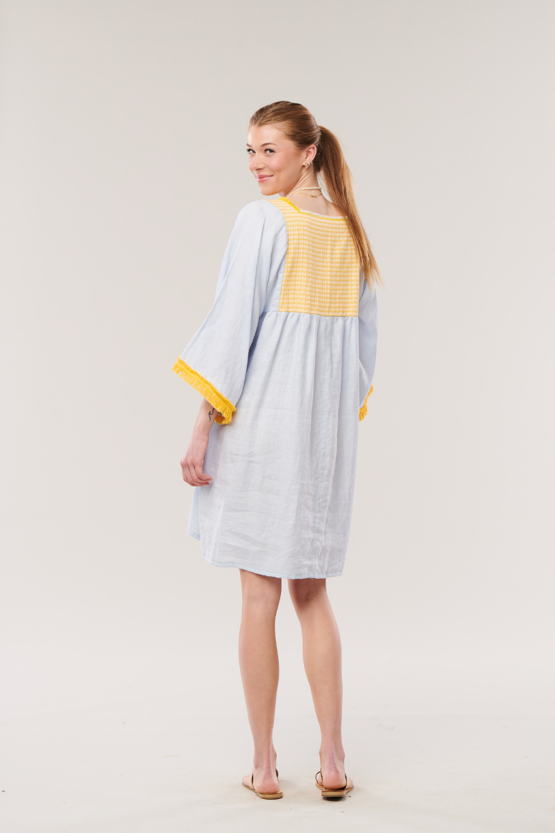 Blue and yellow striped dress best sale