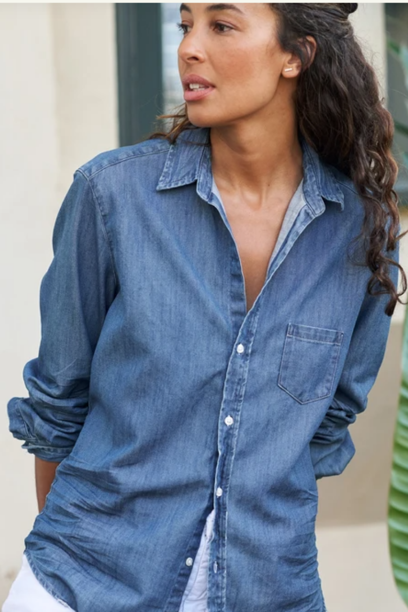 Frank & Eileen Women Top Blue Button Up Shirt Woven in Italy Collar Size  Medium
