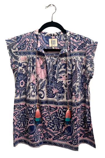 Bell, Aubry Top- Blue/Pink Floral