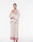 Nina Leuca, Embroidered Cream/Pink Top