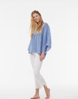 Nina Leuca, Denim Blue Linen Top