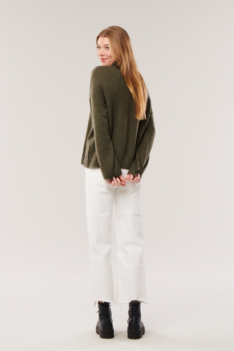 Cashmere T-Neck Sweater- Army