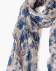 Chan Luu, Indigo Blue French Floral Cashmere and Silk Scarf