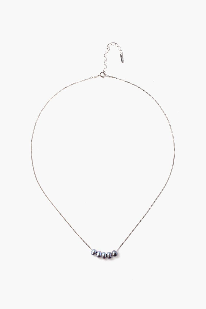 Chan Luu, Peacock Blue Pearl Floating Necklace with Silver Chain