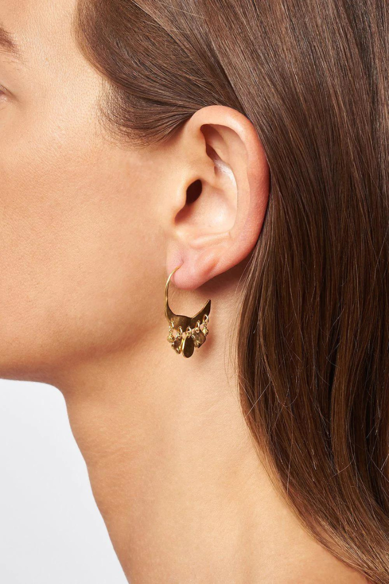 Chan Luu, Petite Gold Crescent Earrings with Dangles