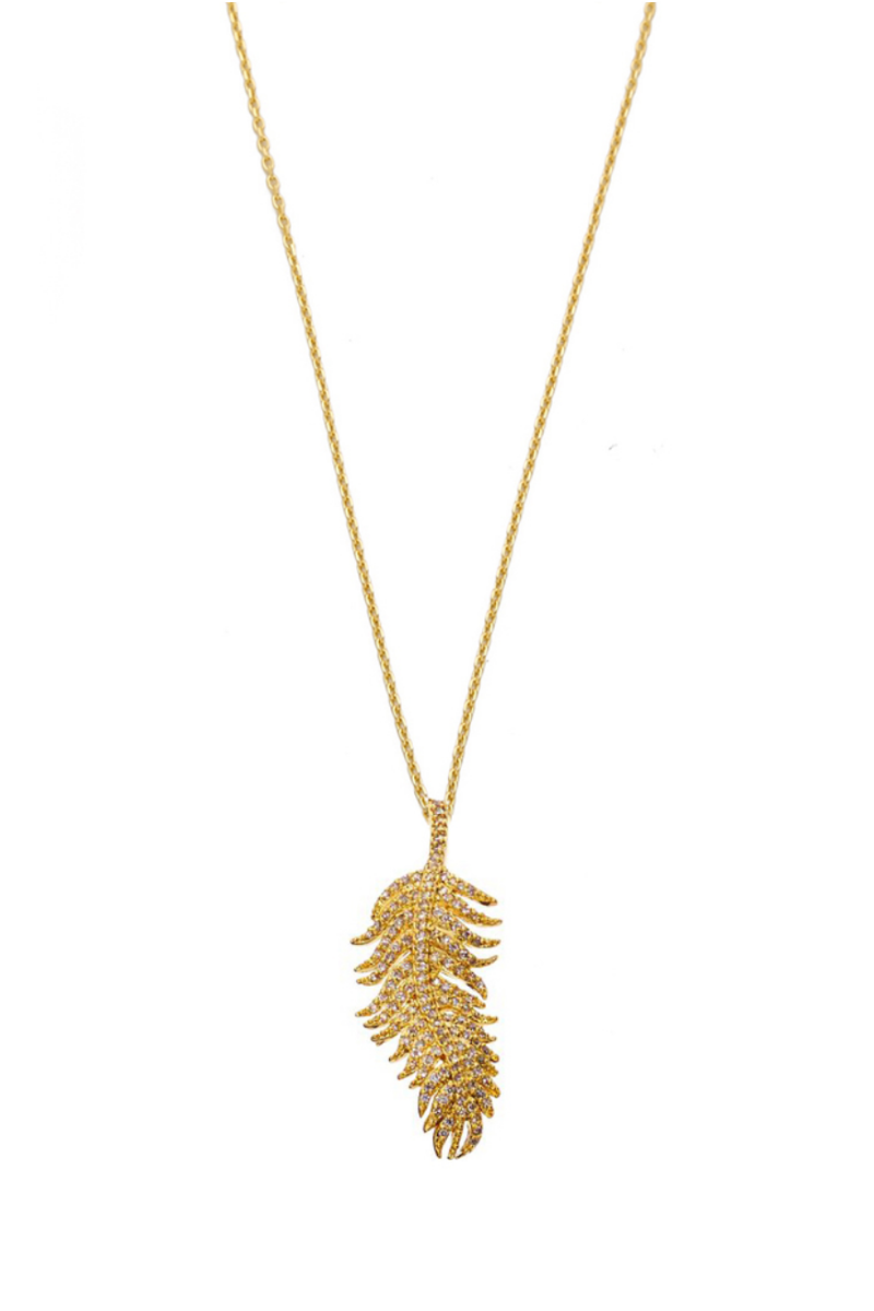 TAI Simple Gold Chain Necklace with Cubic Zirconia Feather Snapdragon Designs
