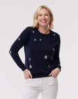 Cashmere Metallic Star Sweater- Navy